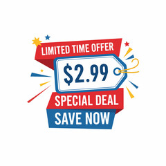 Promotional price tag $2.99 red color on transparent background. Perfect for advertising, sale banners, product promotion