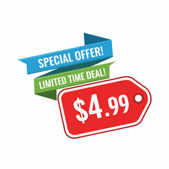 Sale $4.99 Dollars Only Offer Badge Sticker Design in Flat Style.
