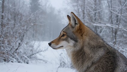 Obraz premium Coyote profile with a focus on wilderness adaptation, wildlife observation