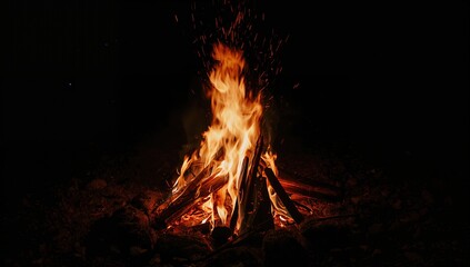Naklejka premium Campfire under the night sky, warmth and gathering,