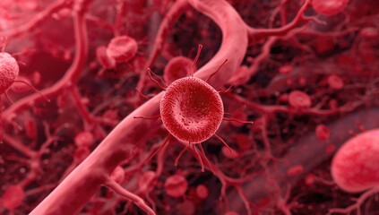 3D visualization of red blood cells moving through blood vessels, highlighting the importance of circulation