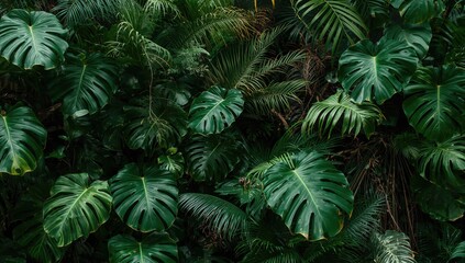 Fototapeta premium Lush green Monstera philodendron leaves for vibrant interior decor, enhancing natural aesthetics