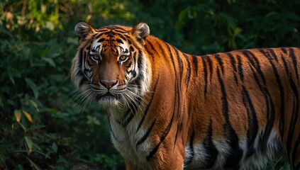 Portrait of a female Sumatran tiger, a stunning wild animal