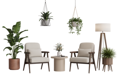Modern interior furniture set in 3d rendering