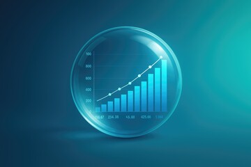 Glowing blue bubble showcases upward trending financial data charts and analytics