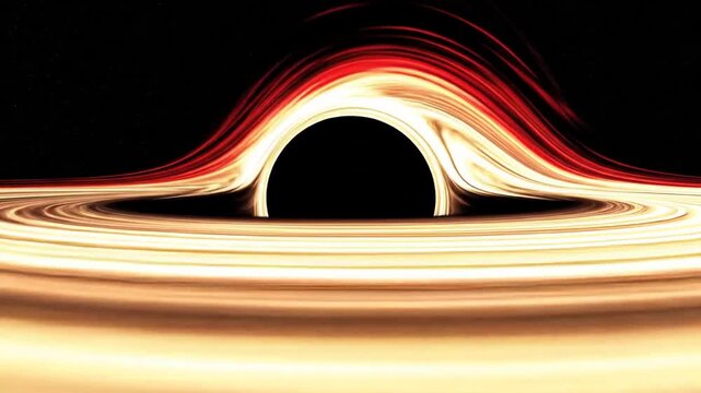 Abstract cosmic swirl with a black void at its center against a starry background