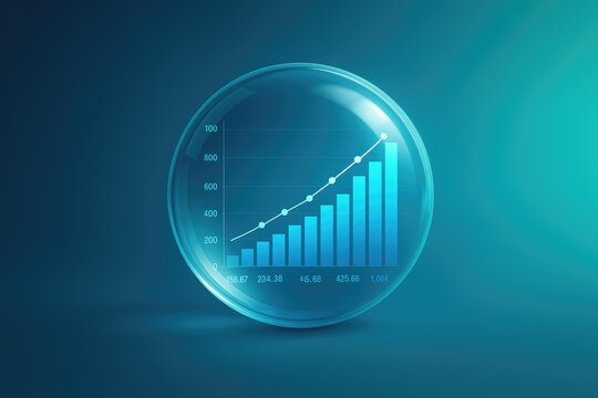 Glowing blue bubble showcases upward trending financial data charts and analytics - Powered by Adobe
