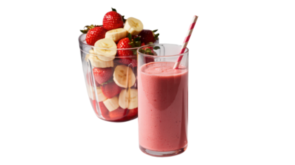 Refreshing Strawberry Banana Smoothie with Fresh Fruits in Blender Healthy Pink Beverage Fruity Delicious Drink Vegan Recipe Summer Blend