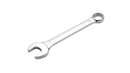 Silver Combination Wrench with Open and Boxed Ends isolated on a transparent background