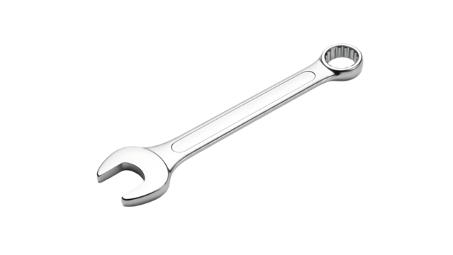 Silver Combination Wrench with Open and Boxed Ends isolated on a transparent background