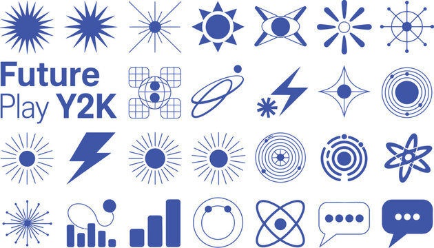 Blue Y2 K Future Play Icons and Symbols vector