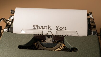 Thank you note typed on a vintage typewriter, retro communication tool, National Typing Day