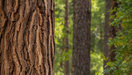 Obraz premium The rough texture of aged pine bark, showcasing natural erosion risk