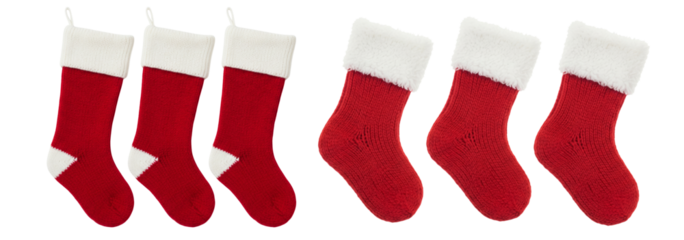 Set of red christmas socks isolated on white or transparent background