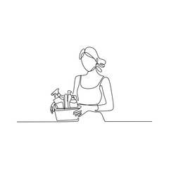 Minimalist line drawing of a woman holding a small potted plant