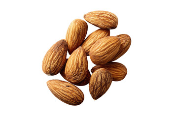 Heap of roasted almonds isolated on transparent background