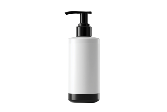 Sleek white pump bottle with black dispenser isolated on transparent background - Powered by Adobe