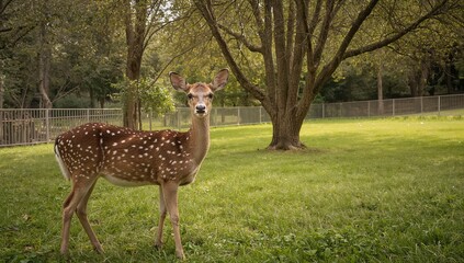 Spotted deer in a zoo environment, focus on animal welfare rights