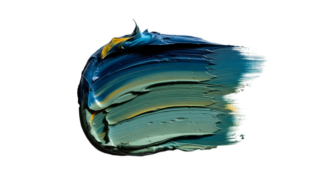 Close up of a blue oil paint smear, showcasing the texture and color variations of the paint isolated on transparent background - Powered by Adobe