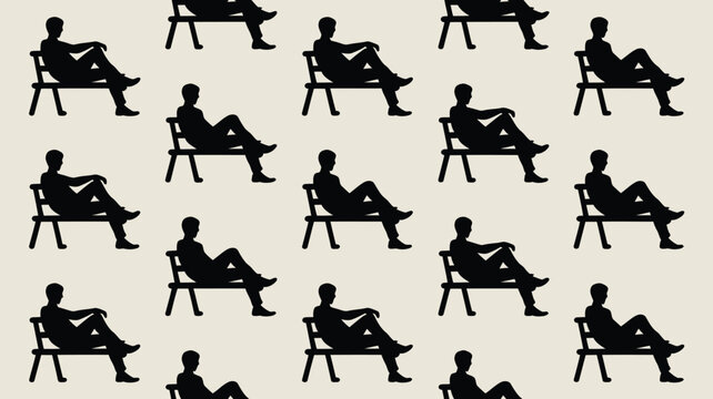 Relaxing pattern of people sitting, ideal for background or design element, black silhouettes on light background, vector style, simple and unique