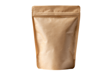Empty brown kraft paper stand up pouch bag isolated on transparent background