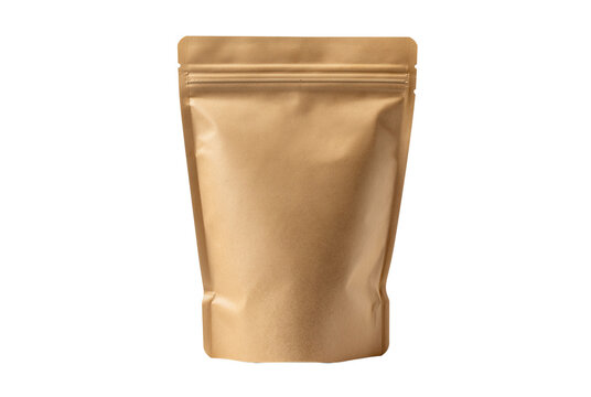 Blank kraft paper stand up pouch bag isolated on transparent background