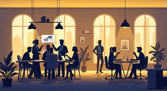 Business meeting in the office at night - Powered by Adobe