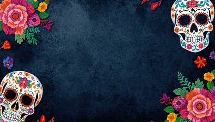 Sugar Skull Background for Day of the Dead Celebration, festive design element