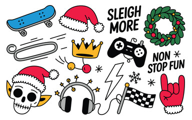 Christmas themed icons with skateboard and gaming controller