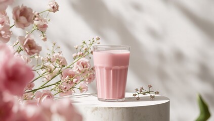 Pink rose milkshake served in a clear glass, a fiber-dense choice, World Rose Day