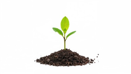 Emerging young plant growth contrasts with white backdrop, symbolizing renewal and seasonal change