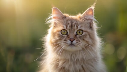 The adorable cat with captivating eyes posed for a photo, reflecting the joy of a pet in nature