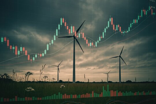 Renewable energy market trends and wind farm performance analysis with stock charts