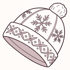 Winter Beanie Hat with Snowflakes and Pom Illustration winter hat knitted