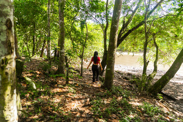 Fototapeta premium Woman walking in nature to reduce stress