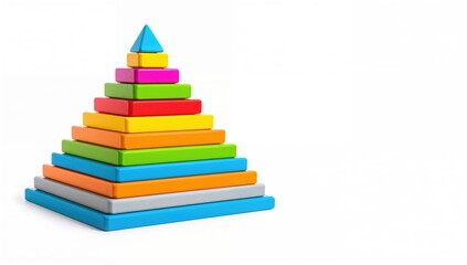 Colorful wooden toy pyramid set against a white backdrop, promoting creativity and play, Children's Day celebration