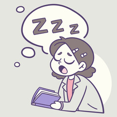 Woman Falling Asleep While Reading a Book vector illustration