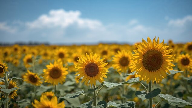 Sunflower field with vibrant blooms, ideal for editorial header background