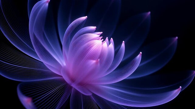 A magical purple flower blooming in slow motion. An abstract background for beauty, spa, wellness, and relaxation.  4K animation.