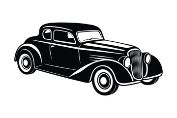 Black Silhouette of a Vintage Coupe Automobile on a White Background retro classic
