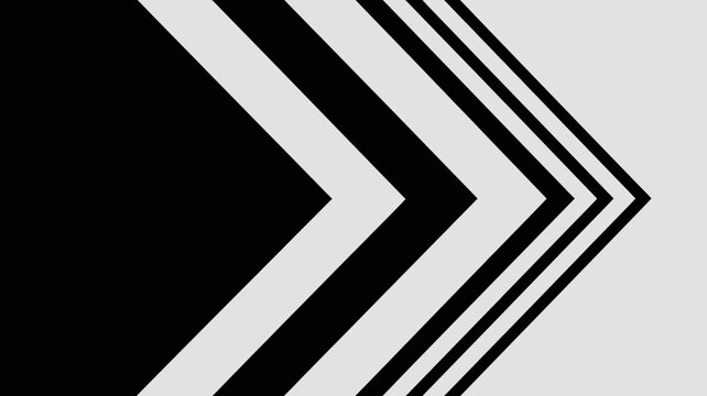 Abstract geometric black and white arrow pattern pointing right, dynamic striped graphic design background texture element.