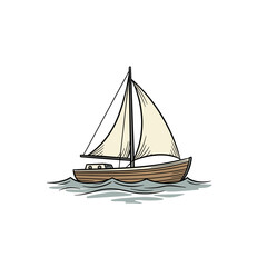 Fototapeta premium Simple wooden sailboat sailing on calm waves in the ocean 