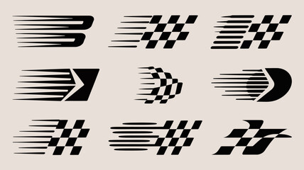 Dynamic speed line and checkered flag graphic elements for racing, motion, and fast-paced design concepts and logos.