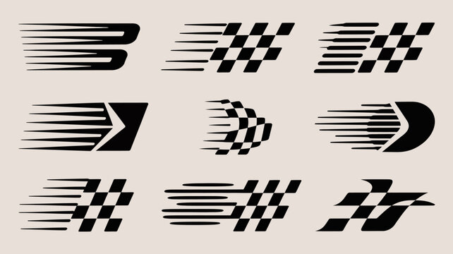 Dynamic speed line and checkered flag graphic elements for racing, motion, and fast-paced design concepts and logos.