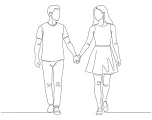 Lovers holding hands drawn in single line hand drawing art.