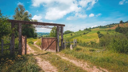 Vintage wooden gate from the early 1900s, preservation