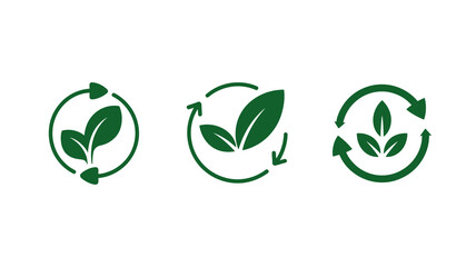Green leaf recycle loop icon set. eco-friendly symbols for sustainability, nature, organic products, and environmental care. natural resource cycle concept.