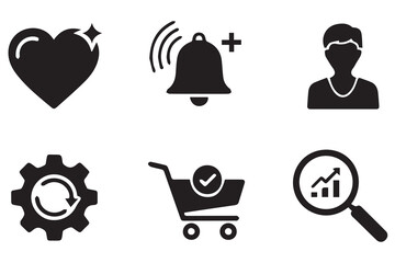 UI/UX Web Icon Set - Heart, Notification, Profile, Settings, and E-commerce Symbols