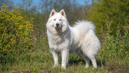 Obraz premium Yakutian laika breed, known for its endurance and adaptability, showcasing teamwork in a snowy environment