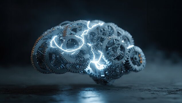 Mechanical brain with glowing energy